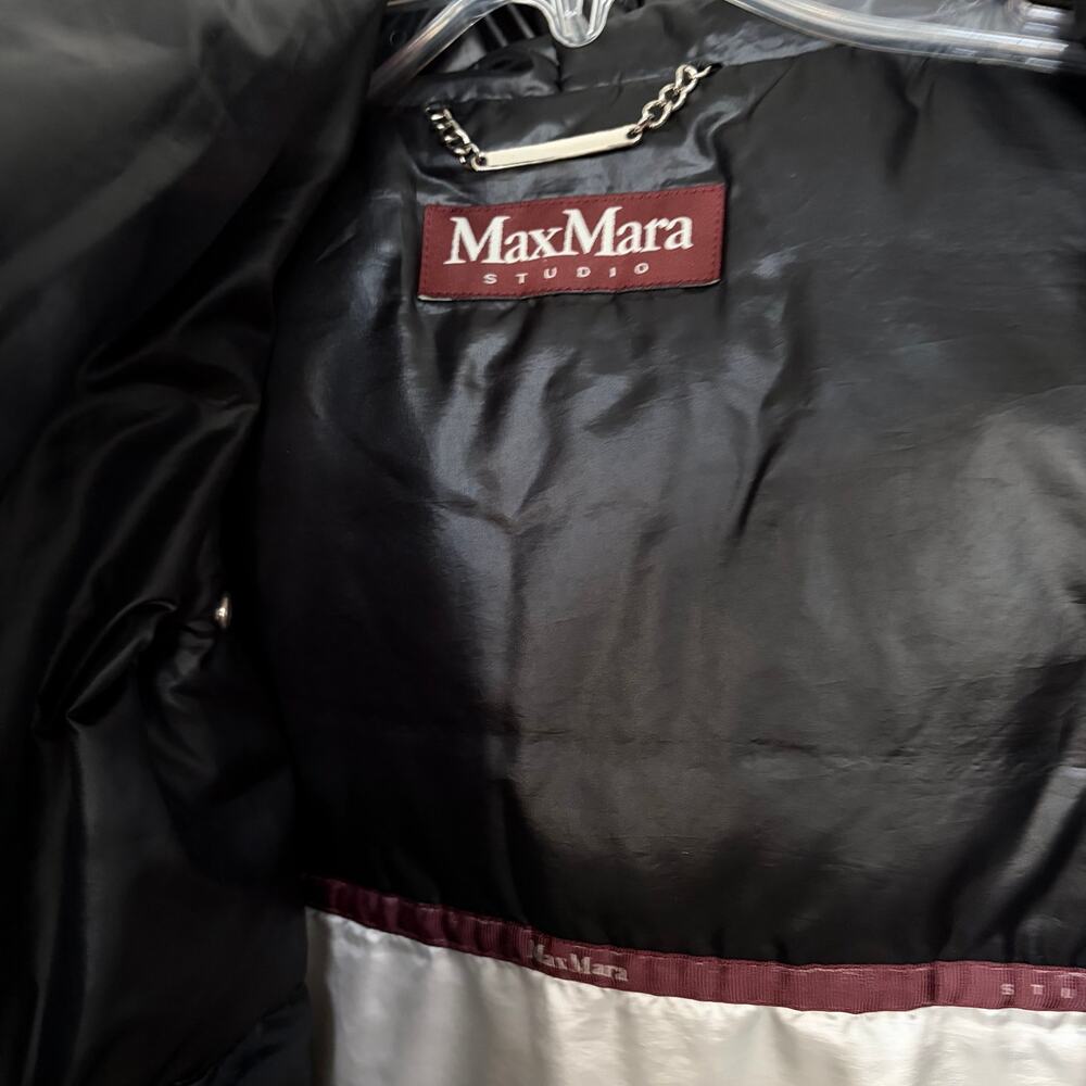 Max Mara Studio Hooded Quilted Goose Down Puffer Jacket Coat Black 8 NO BELT - Picture 4 of 14